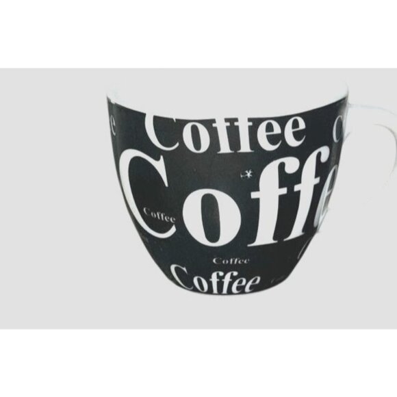 Black & White Ceramic Coffee Mug With Bold "Coffee" Print - Picture 1 of 5